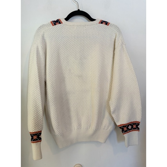 Vintage Lamode V Neck Sweater Argyle Trim Mens Large Waffle Knit Ivory Preppy - Picture 3 of 3